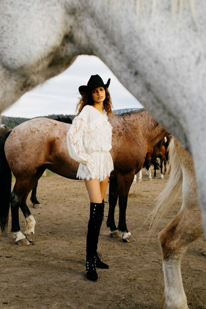 Country Rose Lace Romper Cream - For Love & Lemons