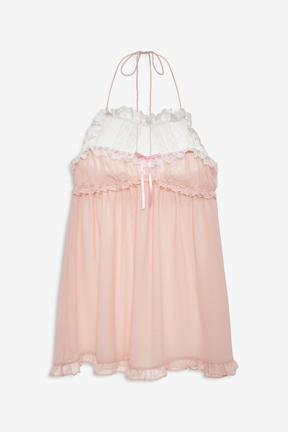 Layered Lace Halter Slip Dress Dusty Rose - For Love & Lemons
