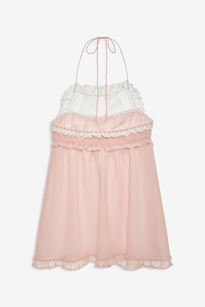 Layered Lace Halter Slip Dress Dusty Rose - For Love & Lemons