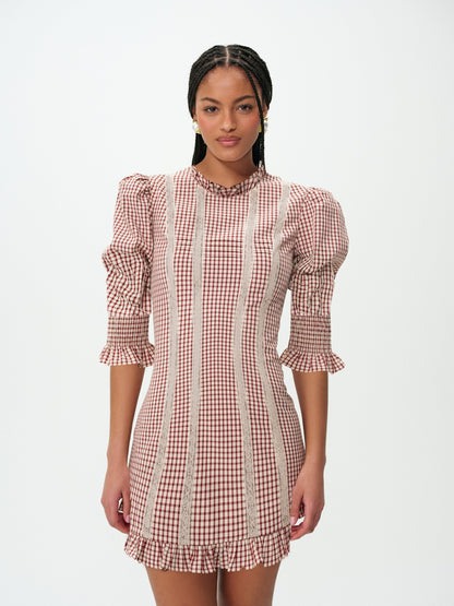 Annie Gingham Mini Dress Burgundy - For Love & Lemons