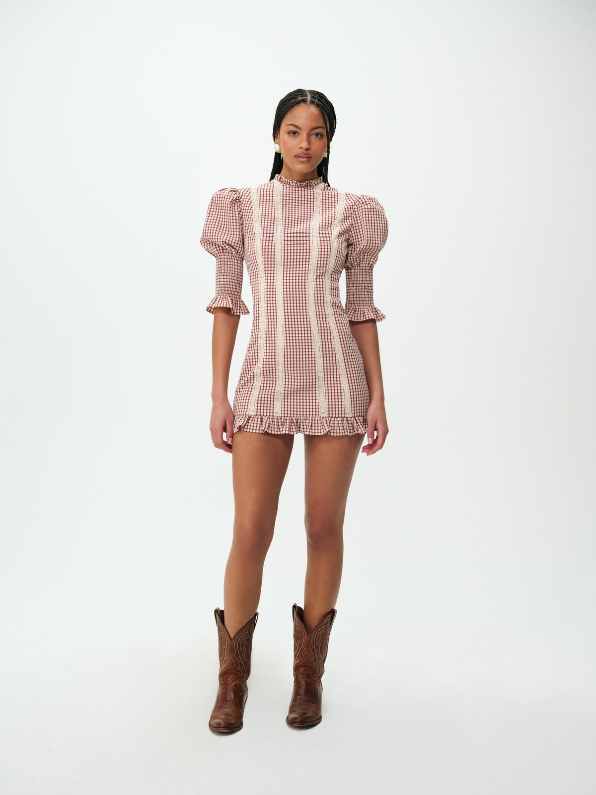 Annie Gingham Mini Dress Burgundy - For Love & Lemons