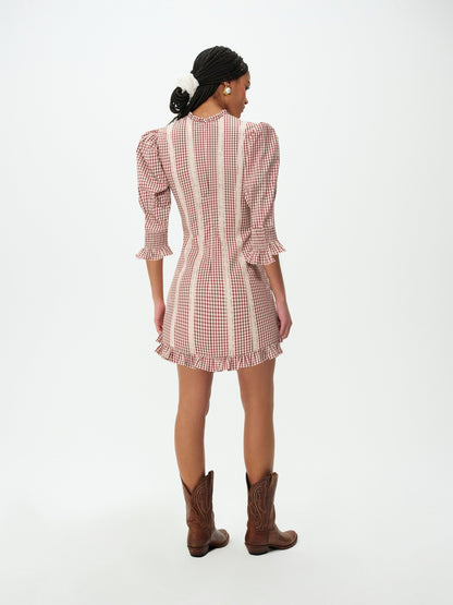 Annie Gingham Mini Dress Burgundy - For Love & Lemons