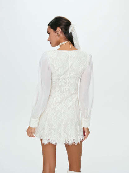 Rosa Long Sleeve Mini Dress Cream - For Love & Lemons