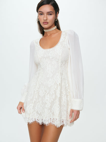 Rosa Long Sleeve Mini Dress Cream - For Love & Lemons