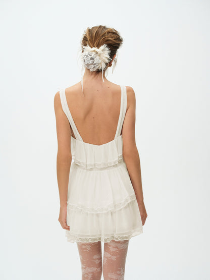 Layla Asymmetrical Mini Dress Cream - For Love & Lemons