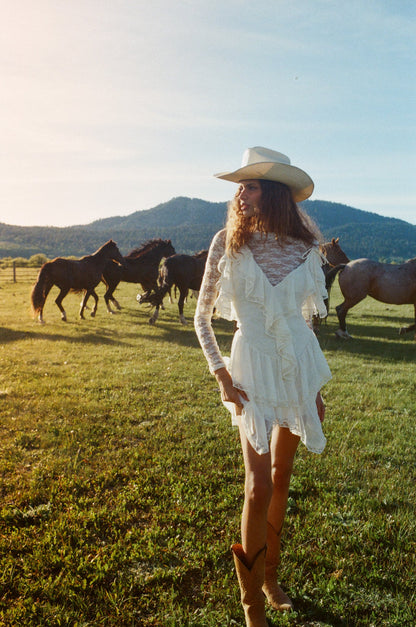 Layla Asymmetrical Mini Dress Cream - For Love & Lemons
