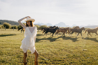Layla Asymmetrical Mini Dress Cream - For Love & Lemons