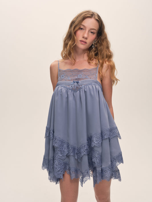 Layla Mini Dress Slate Blue - For Love & Lemons