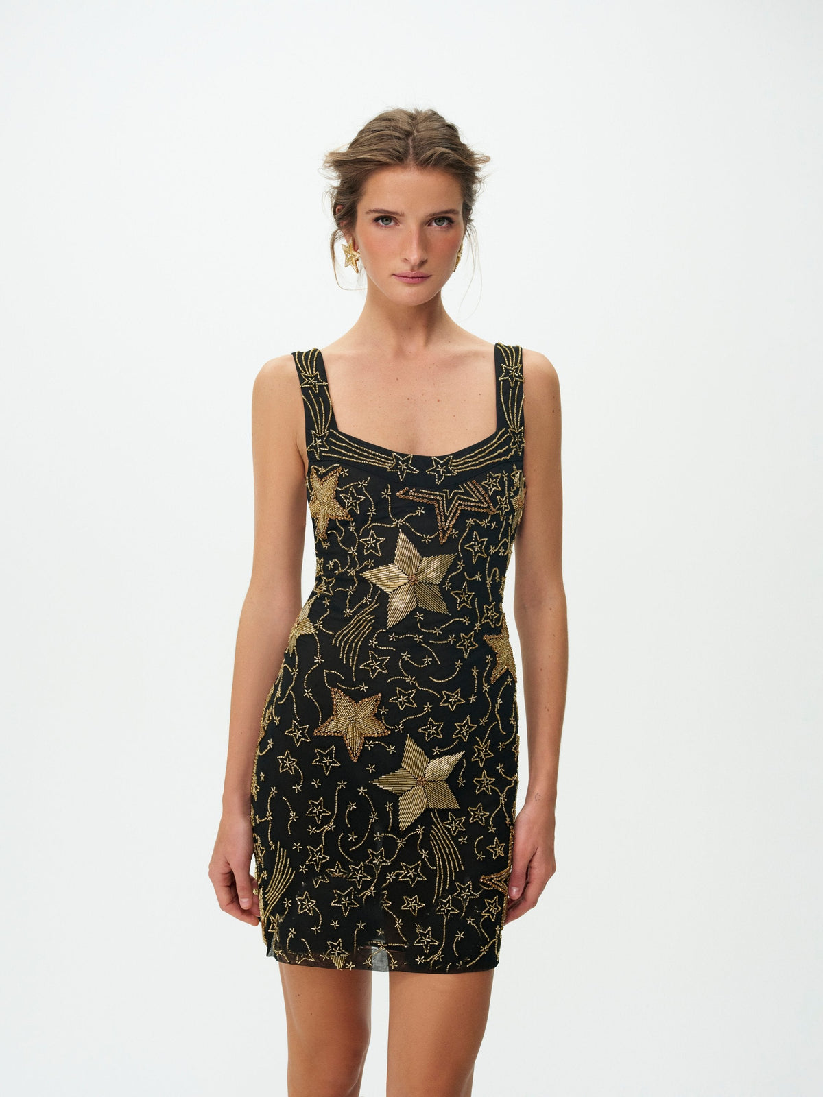 Shooting Stars Beaded Mini Dress Black - For Love & Lemons