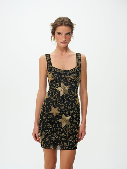 Shooting Stars Beaded Mini Dress Black - For Love & Lemons
