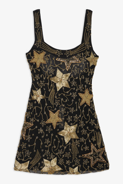 Shooting Stars Beaded Mini Dress Black - For Love & Lemons