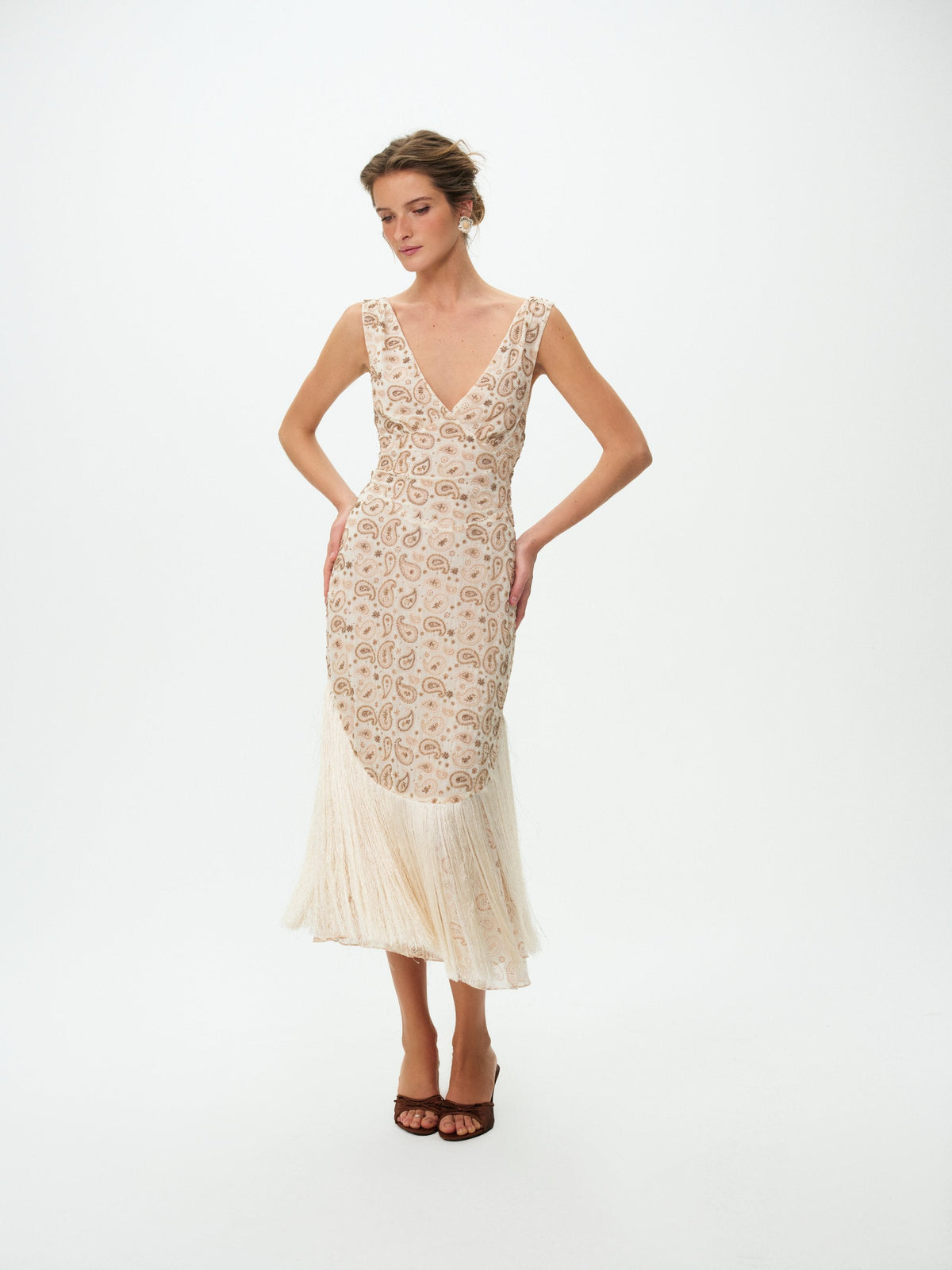 Paisley Floral Beaded Midi Dress Cream - For Love & Lemons