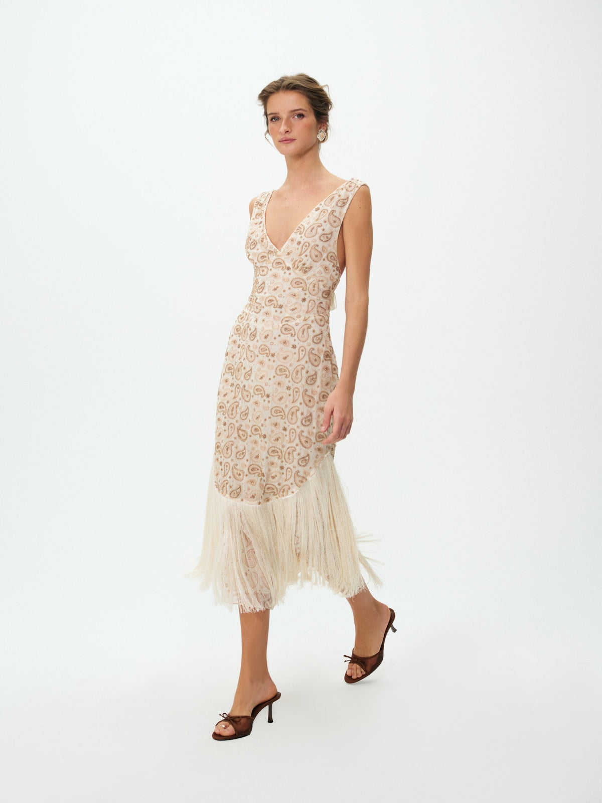 Paisley Floral Beaded Midi Dress Cream - For Love & Lemons