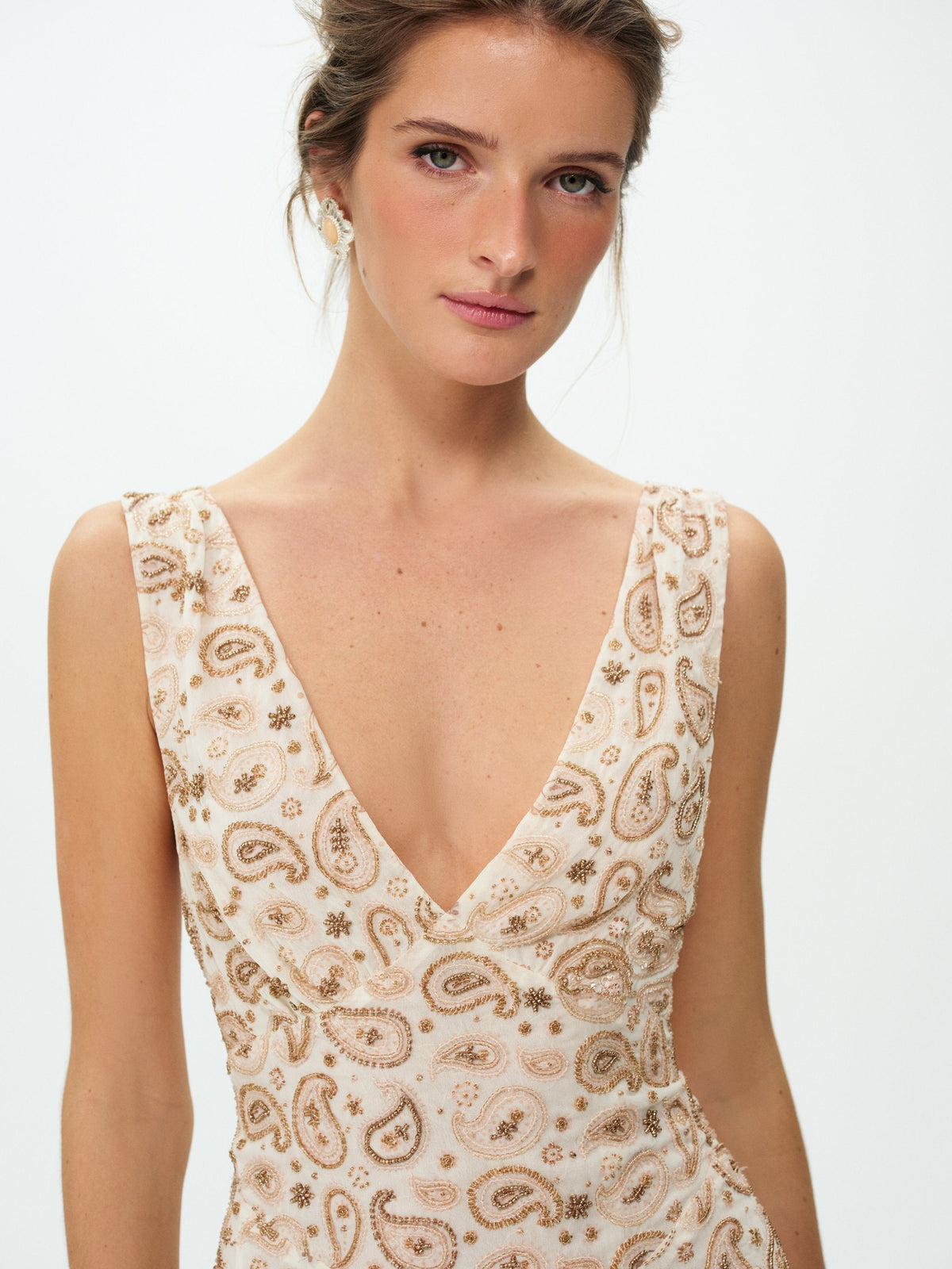 Paisley Floral Beaded Midi Dress Cream - For Love & Lemons