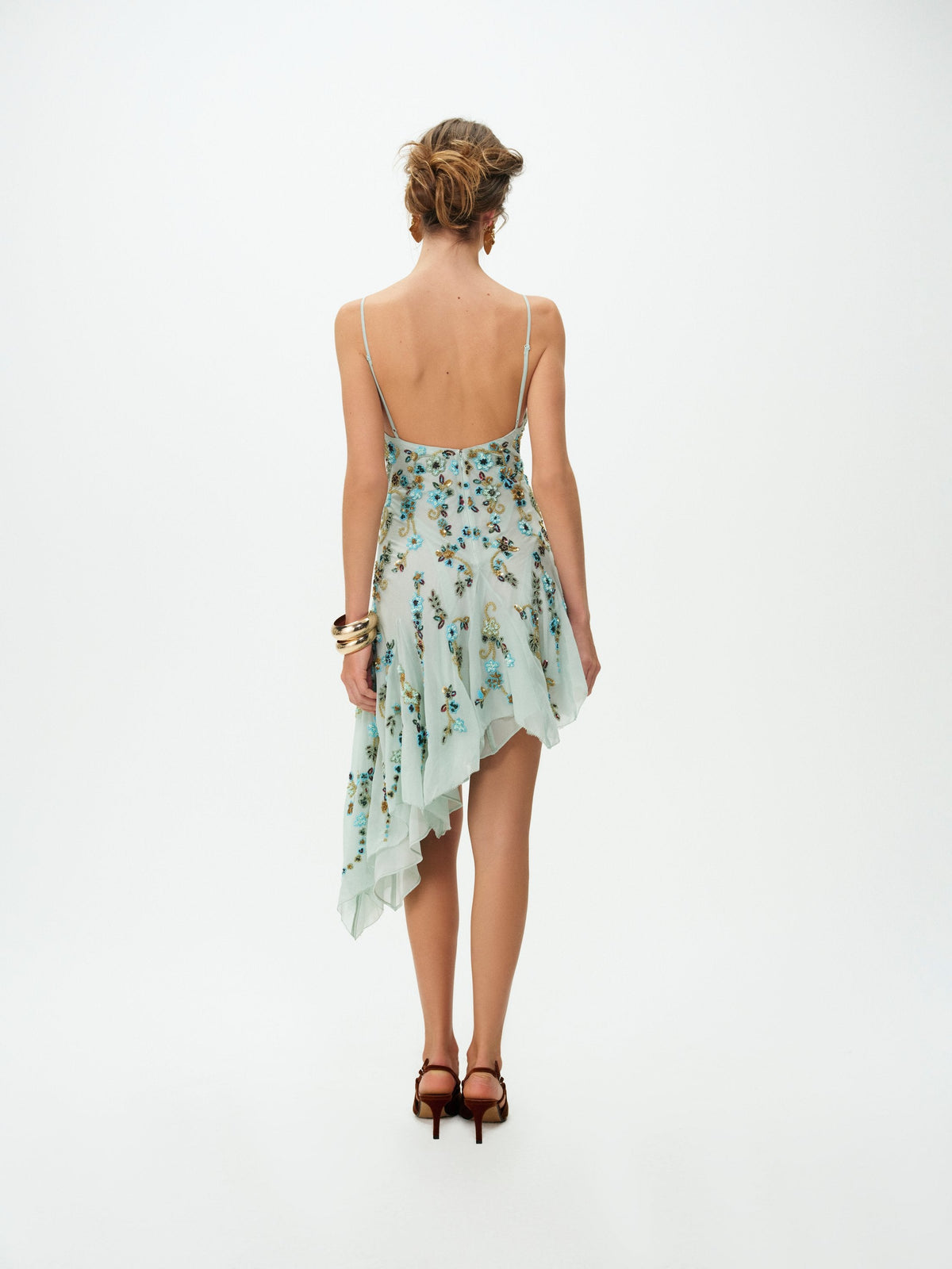 Tiffiany Asymmetrical Beaded Mini Dress Sage - For Love & Lemons