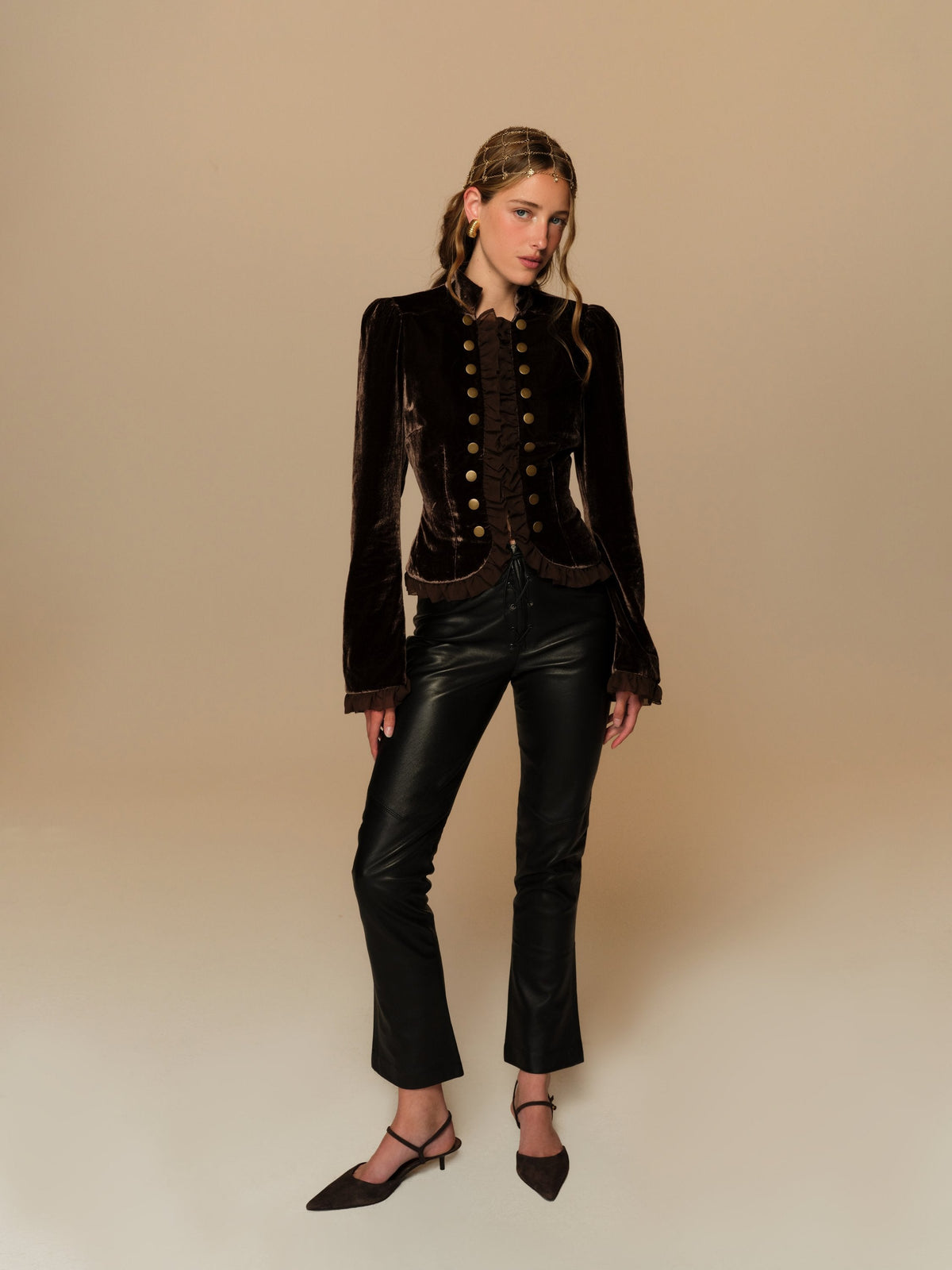 Heirloom Velvet Military Jacket Brown - For Love & Lemons