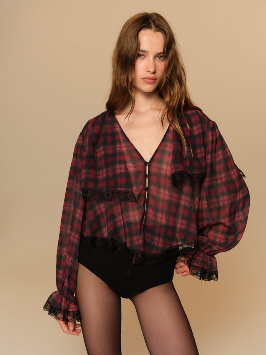 Jules Plaid Top Burgundy - For Love & Lemons