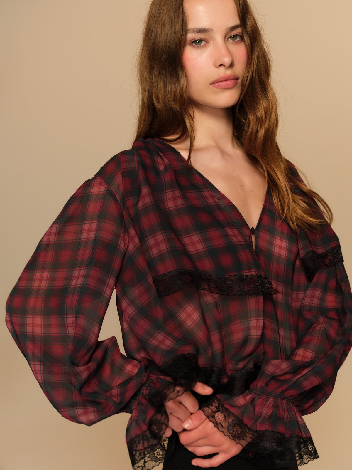 Jules Plaid Top Burgundy - For Love & Lemons