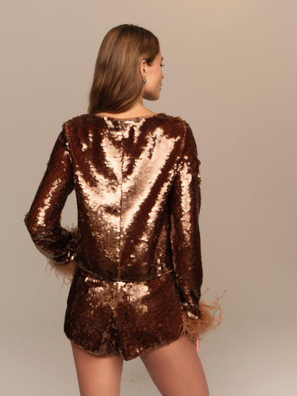 Goldie Sequin Jacket Brown - For Love & Lemons