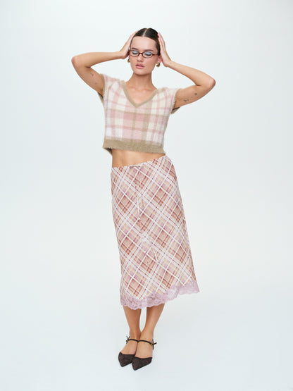 Poet Plaid Knit Top Purple - For Love & Lemons