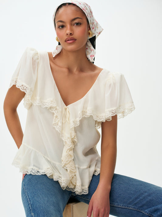 Layla Ruffle Top Cream - For Love & Lemons
