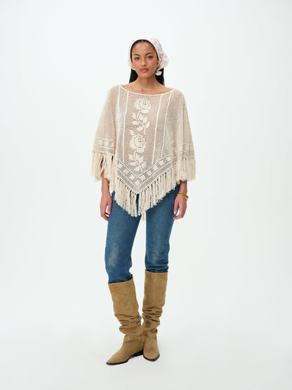 Rosewood Crochet Poncho Vintage Tan - For Love & Lemons