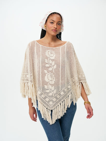 Rosewood Crochet Poncho Vintage Tan - For Love & Lemons