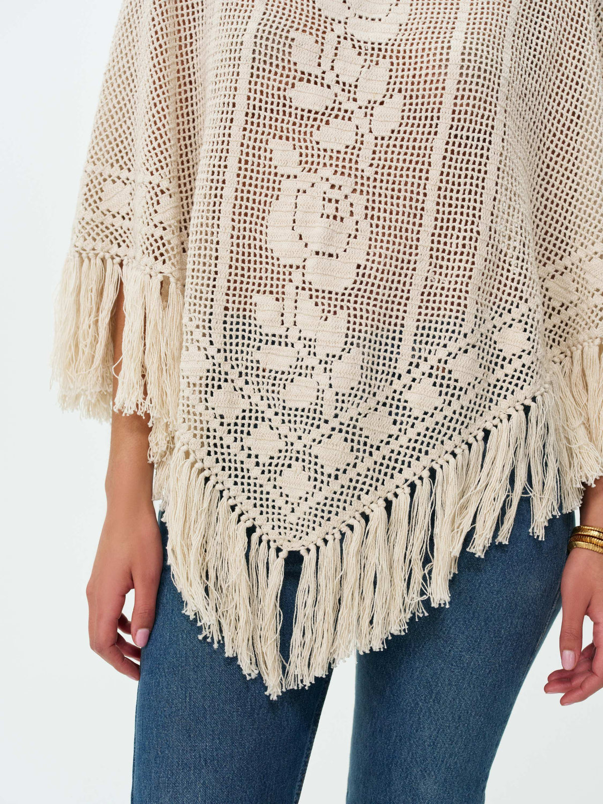 Rosewood Crochet Poncho Vintage Tan - For Love & Lemons