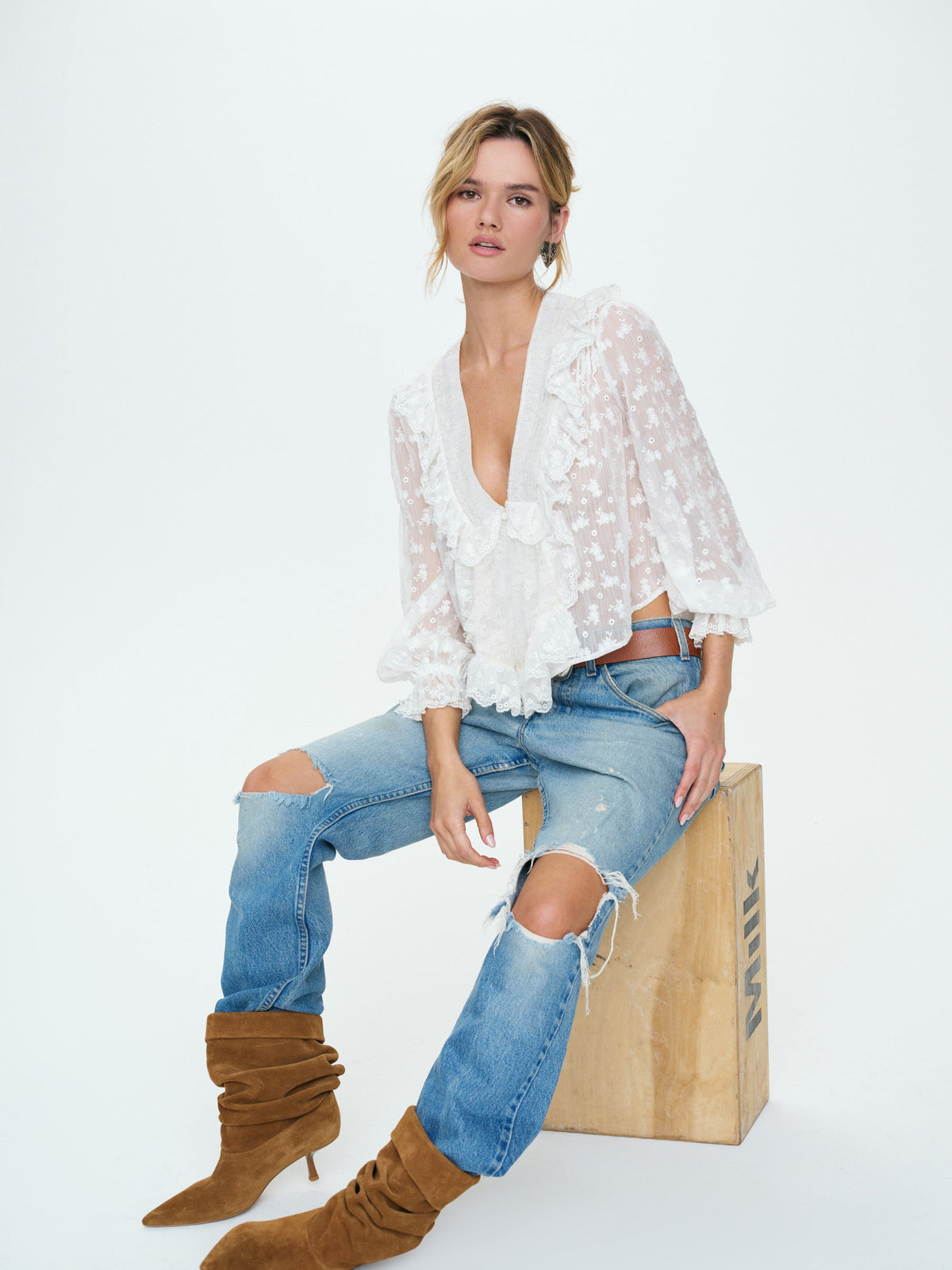 Hamptons Eyelet Blouse Cream - For Love & Lemons
