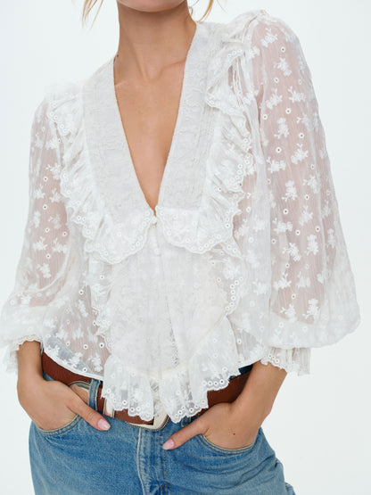 Hamptons Eyelet Blouse Cream - For Love & Lemons