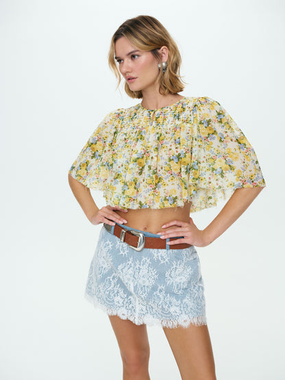 Marigold Crop Top Yellow Blue - For Love & Lemons