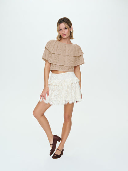 Evelyn Crochet Tank and Ruffle Cape Taupe - For Love & Lemons
