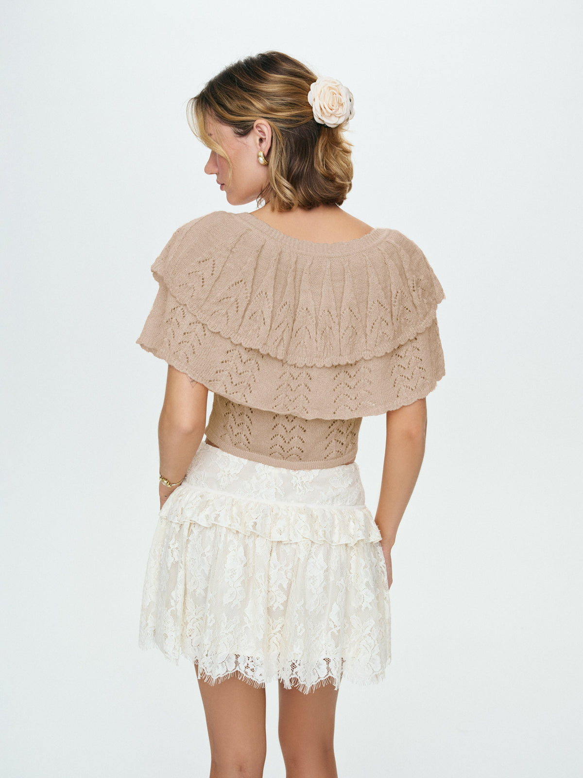 Evelyn Crochet Tank and Ruffle Cape Taupe - For Love & Lemons