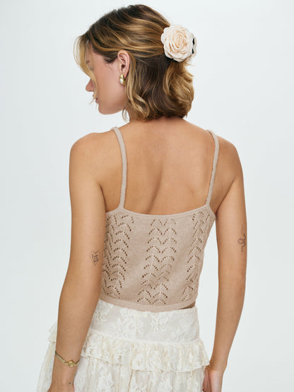 Evelyn Crochet Tank and Ruffle Cape Taupe - For Love & Lemons