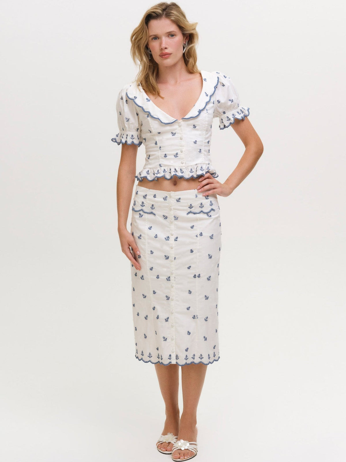 Beaded Anchors Top White Blue - For Love & Lemons