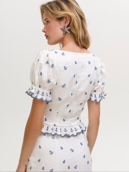 Beaded Anchors Top White Blue - For Love & Lemons