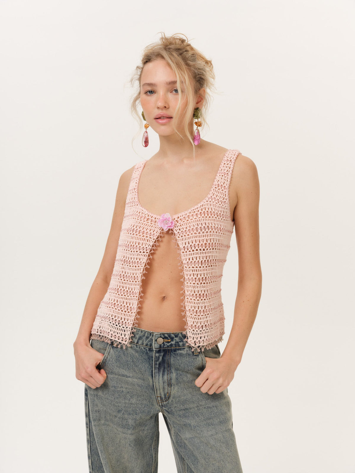 Lulu Beaded Tank Top Pink - For Love & Lemons