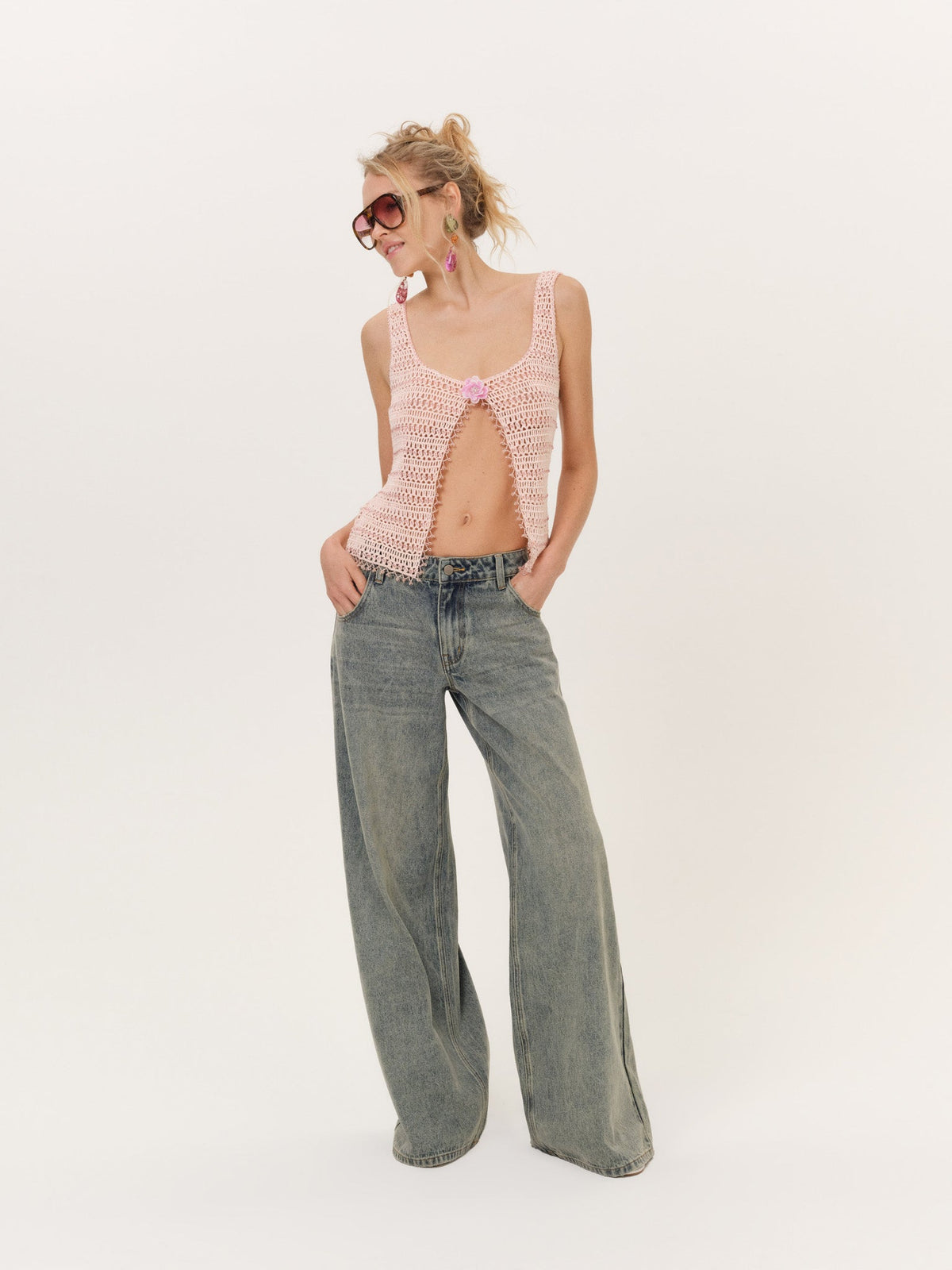 Lulu Beaded Tank Top Pink - For Love & Lemons
