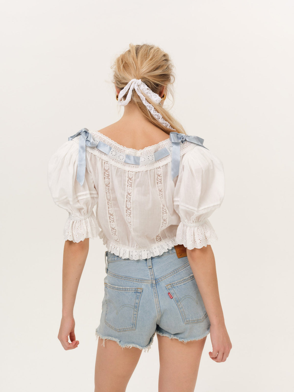 Fable Top White Blue - For Love & Lemons