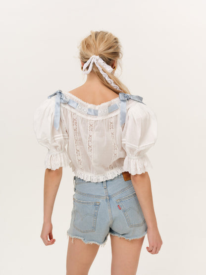 Fable Top White Blue - For Love & Lemons