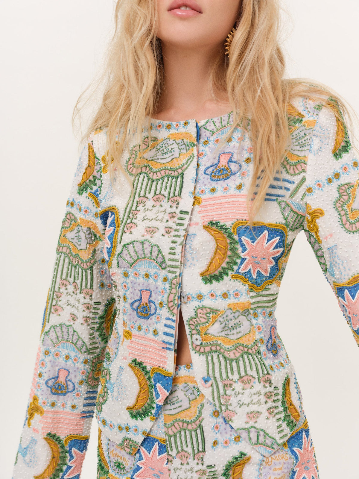 Tide Pool Beaded Jacket White Green - For Love & Lemons