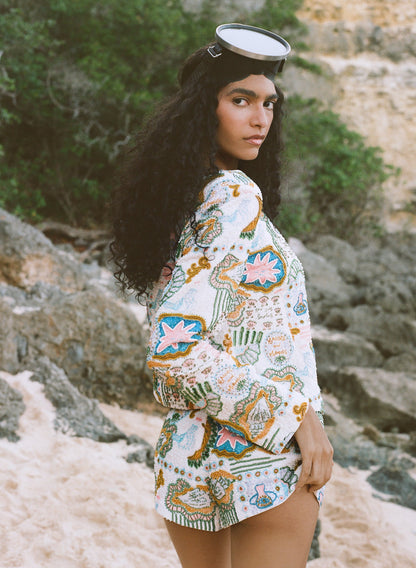 Tide Pool Beaded Jacket White Green - For Love & Lemons