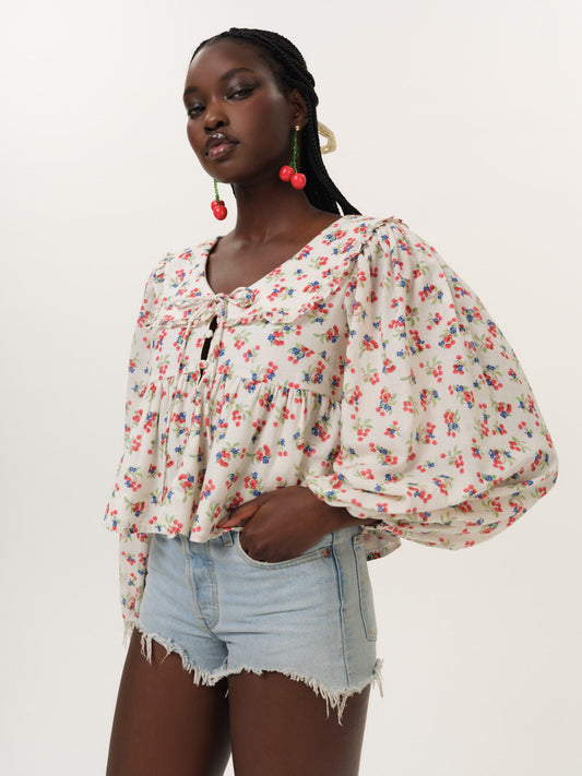 Cherry Mae Top Cream Red - For Love & Lemons