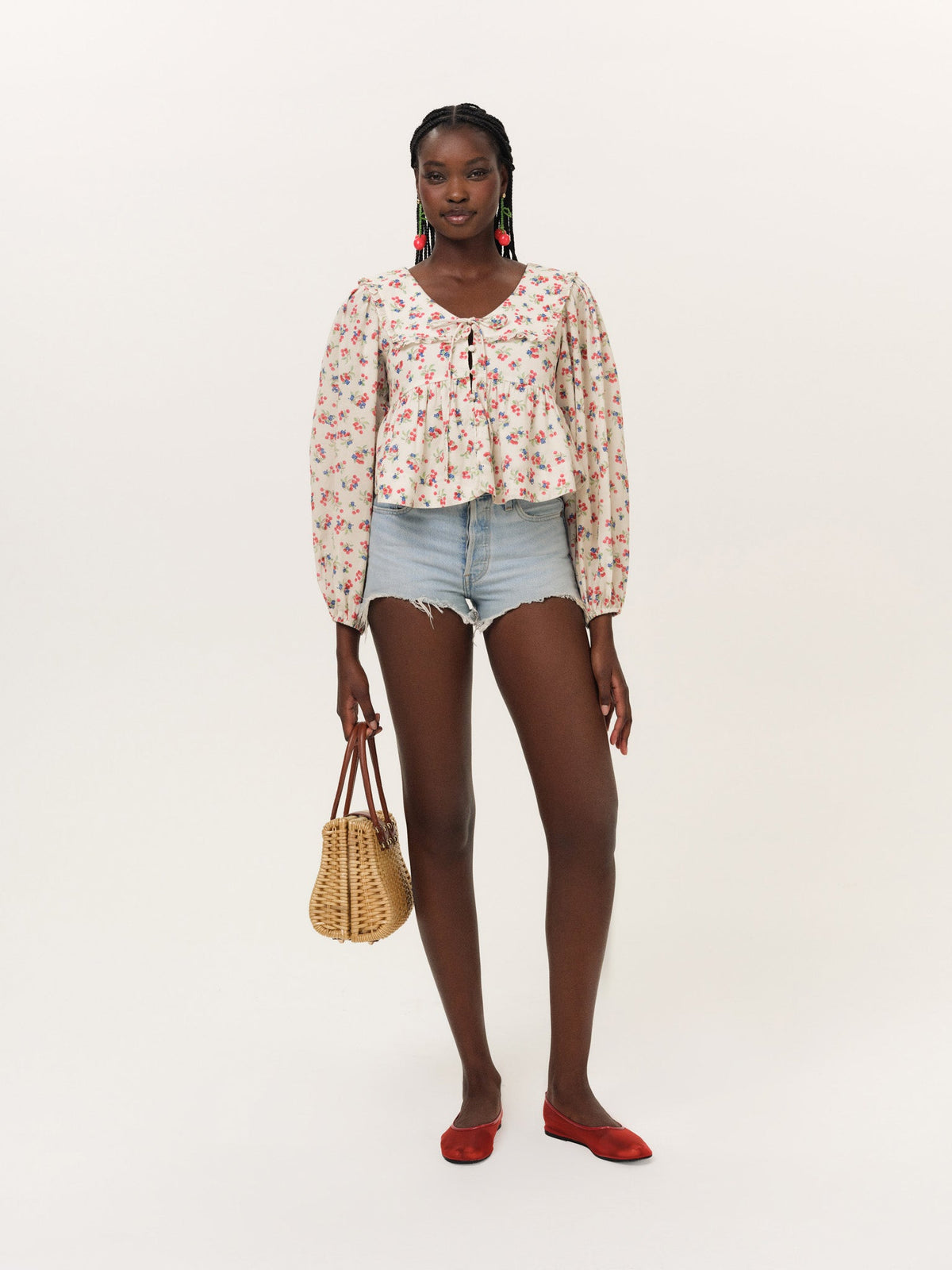 Cherry Mae Top Cream Red - For Love & Lemons