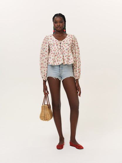 Cherry Mae Top Cream Red - For Love & Lemons