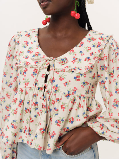 Cherry Mae Top Cream Red - For Love & Lemons