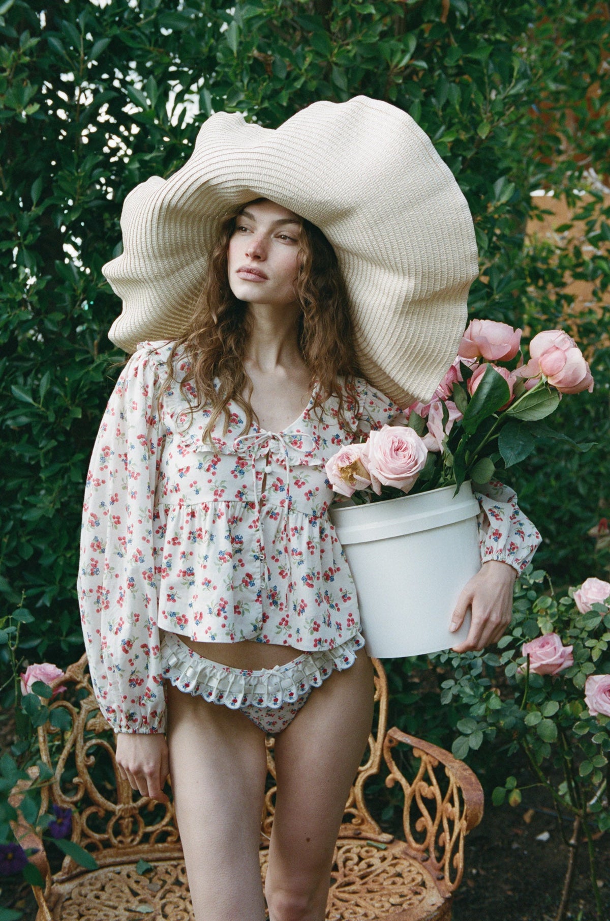 Cherry Mae Top Cream Red - For Love & Lemons