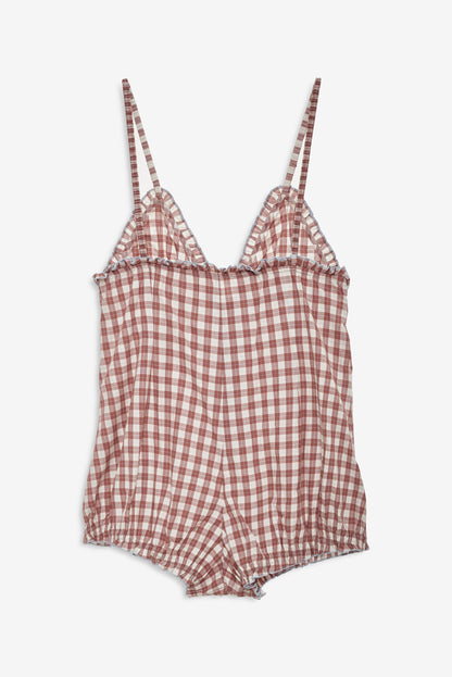 Poppy Gingham Romper Brown - For Love & Lemons