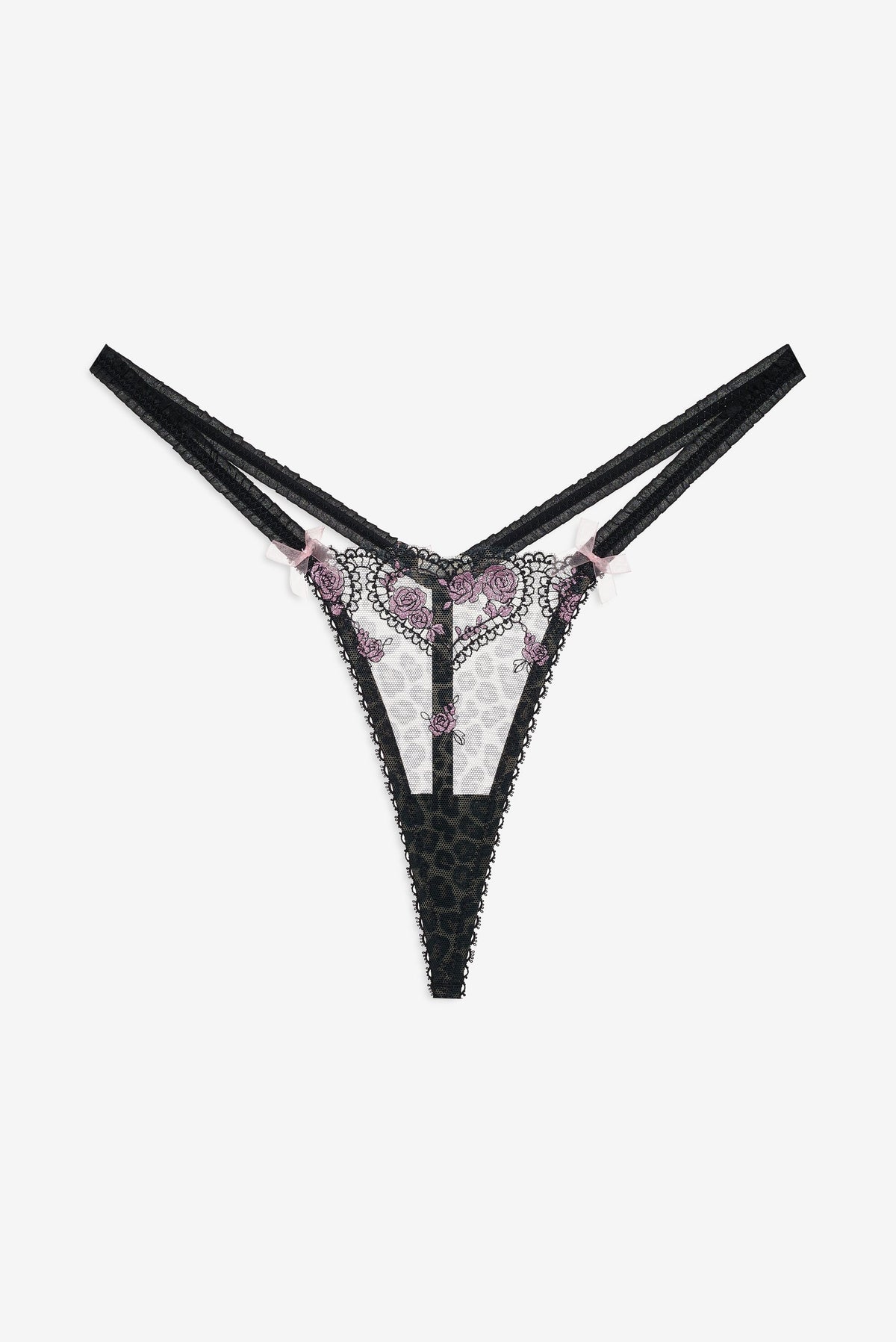 Cheetah Hearts Thong Panty Black - For Love & Lemons
