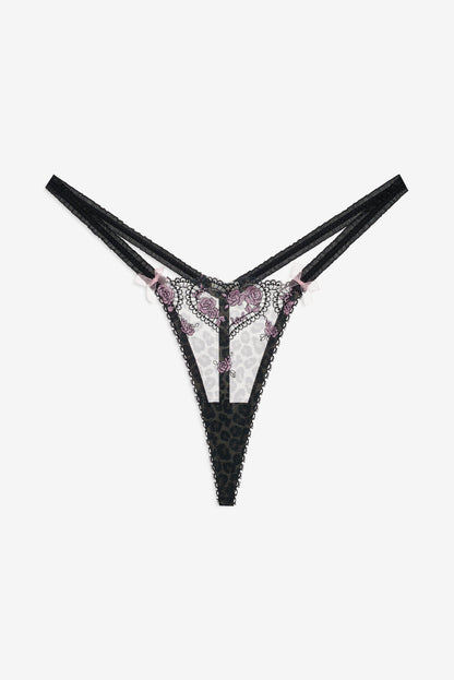 Cheetah Hearts Thong Panty Black - For Love & Lemons